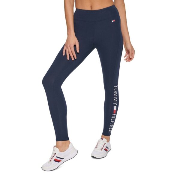 TOMMY HILFIGER SPORT Women's Navy High Rise Logo Leggings NWT - Picture 1 of 8